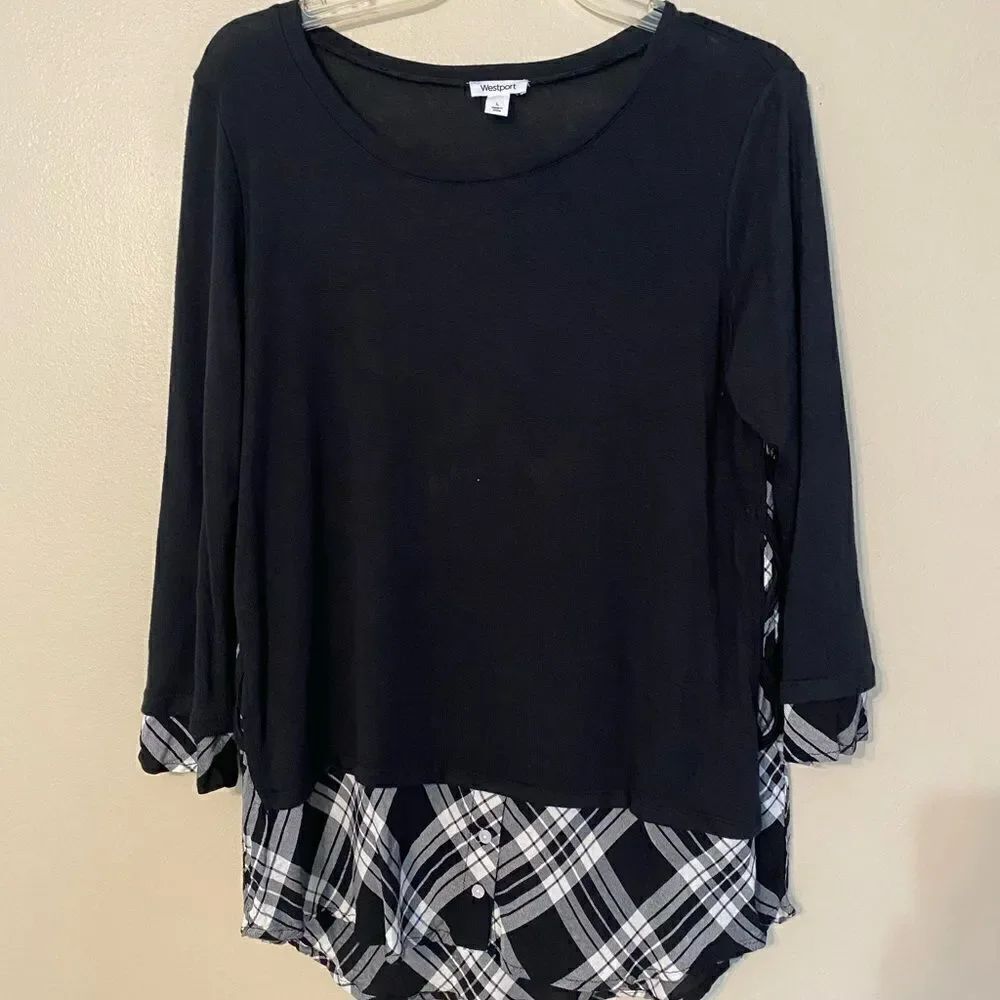 Westport Black Faux Layered Lightweight Sweater